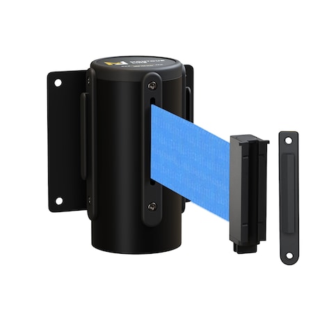 Montour Line Retr. Belt Barrier Black Metal Recessed Wall Mt, 11ft. Lt Blu Belt (M) WM115-BK-LBL-RC-M-110